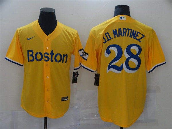 Mens Boston Red Sox #28 J.D. Martinez Nike Yellow With Name 2021 Boston City Connect Jersey