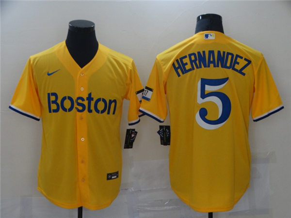 Mens Boston Red Sox #5 Enrique Hernandez Nike Yellow With Name 2021 Boston City Connect Jersey