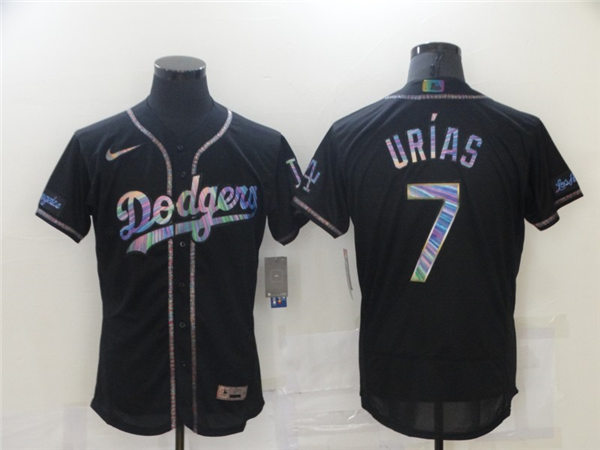 Mens Los Angeles Dodgers #7 Julio Urias Nike Black Holographic Golden Edition Jersey