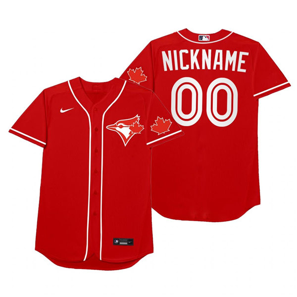 Mens Toronto Blue Jays Custom Joe Carter Roberto Alomar Fred McGriff Dave Stieb Nike Red 2021 Players' Weekend Nickname Jersey