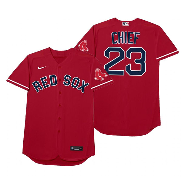 Mens Boston Red Sox #23 Michael Chavis Nike Red 2021 Players' Weekend Nickname Chief Jersey