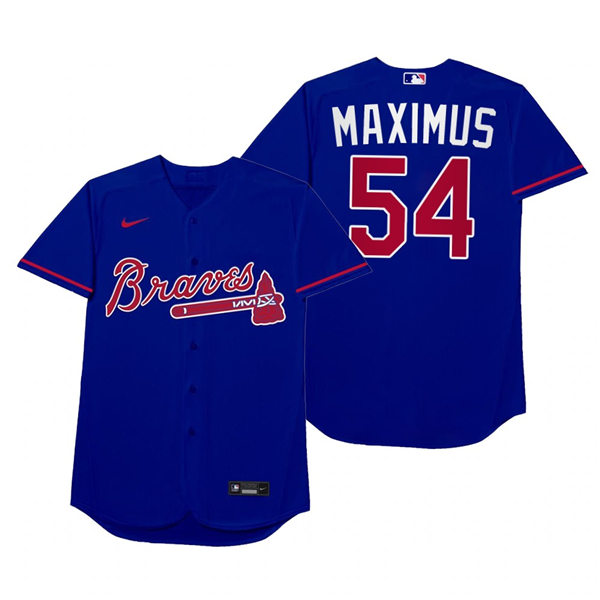 Mens Atlanta Braves #54 Max Fried Nike Royal 2021 Players' Weekend Nickname Maximus Jersey
