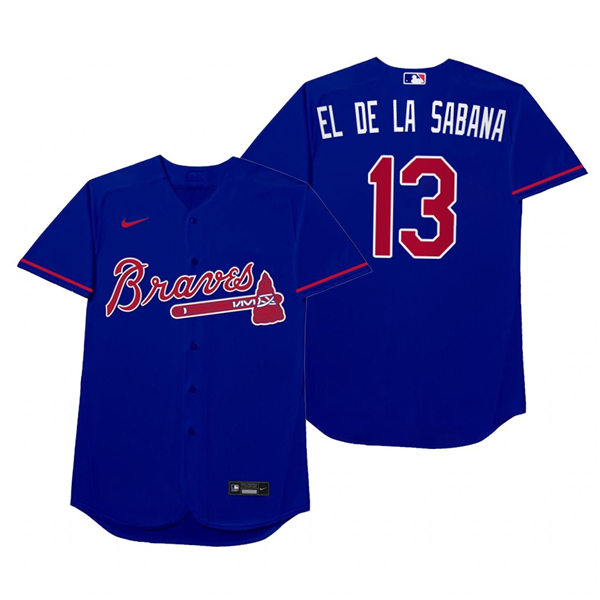 Mens Atlanta Braves #13 Ronald Acuna Jr. Nike Royal 2021 Players' Weekend Nickname El De La Sabana Jersey