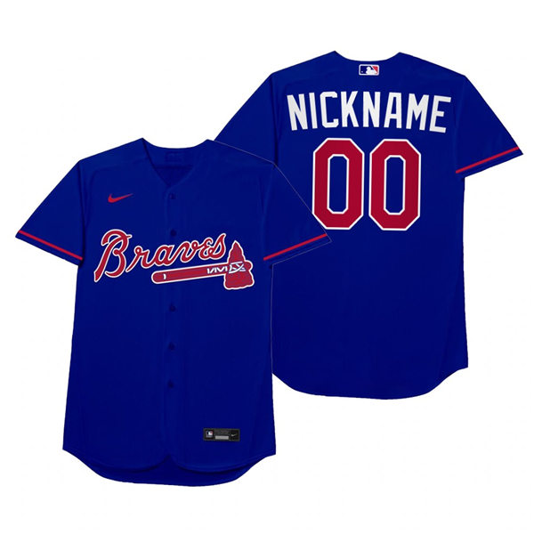 Mens Atlanta Braves Custom Deion Sanders Hank Aaron Chipper Jones Adam LaRoche Nike Royal 2021 Players' Weekend Nickname Jersey