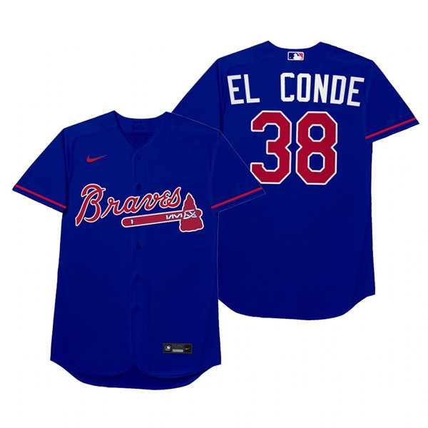 Mens Atlanta Braves #38 Guillermo Heredia Nike Royal 2021 Players' Weekend Nickname El Conde Jersey