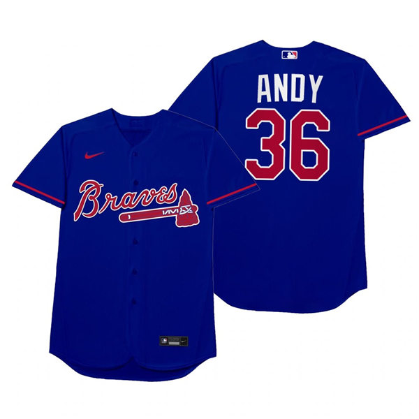 Mens Atlanta Braves #36 Ian Anderson Nike Royal 2021 Players' Weekend Nickname Andy Jersey