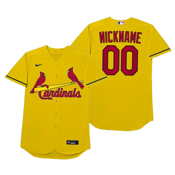 Mens St. Louis Cardinals Custom Ozzie Smith Stan Musial Enos Slaughter Red Schoendienst Nike Gold 2021 Players' Weekend Nickname Jersey