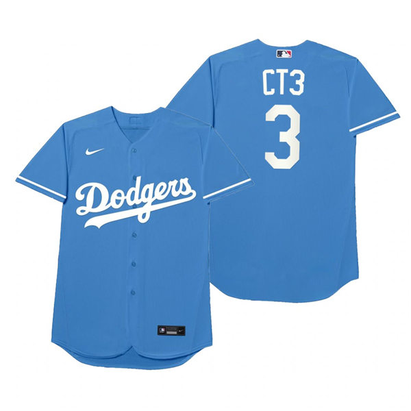 Mens Los Angeles Dodgers #3 Chris Taylor Nike Royal 2021 Players' Weekend Nickname CT3 Jersey