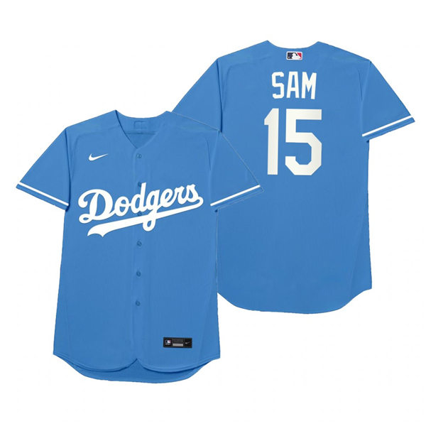Mens Los Angeles Dodgers #15 Austin Barnes Nike Royal 2021 Players' Weekend Nickname Sam Jersey