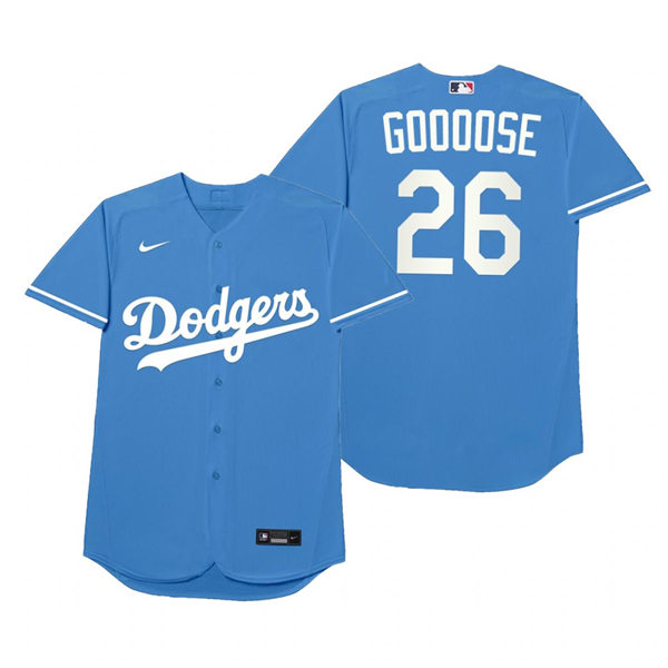 Mens Los Angeles Dodgers #26 Tony Gonsolin Nike Royal 2021 Players' Weekend Nickname Goooose Jersey