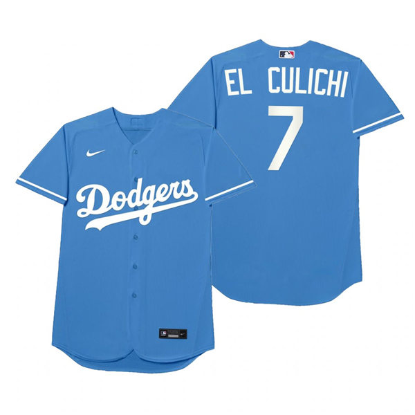Mens Los Angeles Dodgers #7 Julio Urias Nike Royal 2021 Players' Weekend Nickname El Culichi Jersey
