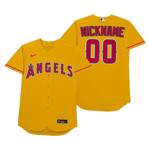 Mens Los Angeles Angels Custom Mark Langston Reggie Jackson Garret Anderson Jim Abbott Nike Gold 2021 Players' Weekend Nickname Jersey