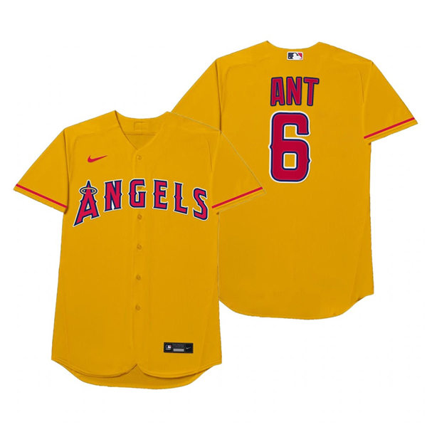 Mens Los Angeles Angels #6 Anthony Rendon Nike Gold 2021 Players' Weekend Nickname Ant Jersey