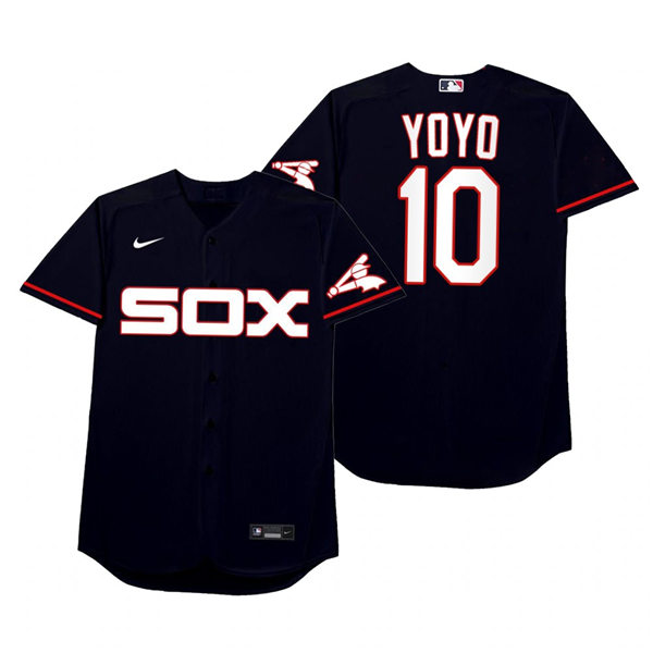 Mens Chicago White Sox #10 Yoan Moncada Nike Navy 2021 Players' Weekend Nickname Yoyo Jersey
