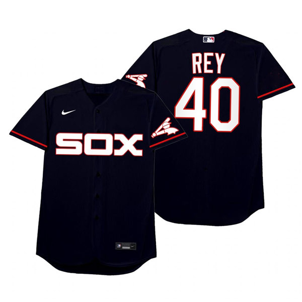 Mens Chicago White Sox #40 Reynaldo Lopez Nike Navy 2021 Players' Weekend Nickname Rey Jersey