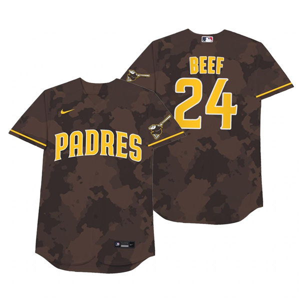 Mens San Diego Padres #24 Brian O'Grady Nike Brown Camo 2021 Players' Weekend Nickname Beef Jersey