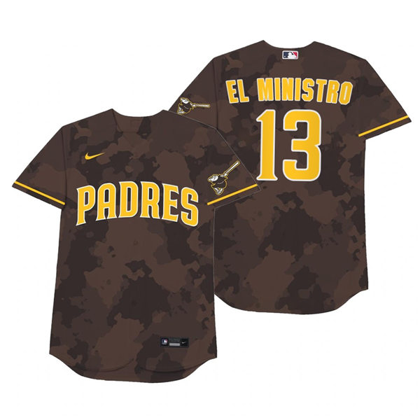 Mens San Diego Padres #13 Manny Machado Nike Brown Camo 2021 Players' Weekend Nickname El Ministro Jersey