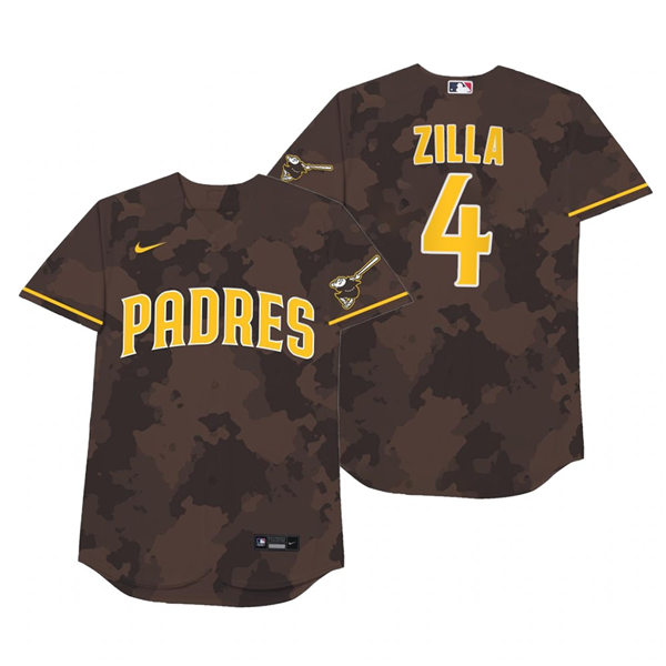 Mens San Diego Padres #4 Blake Snell Nike Brown Camo 2021 Players' Weekend Nickname Zilla Jersey