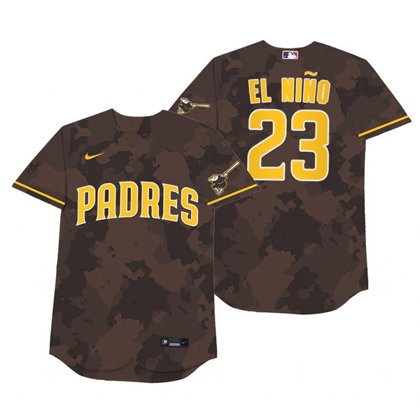 Mens San Diego Padres #23 Fernando Tatis Jr. Nike Brown Camo 2021 Players' Weekend Nickname El Nino Jersey