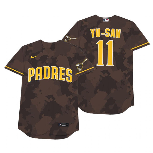 Mens San Diego Padres #11 Yu Darvish Nike Brown Camo 2021 Players' Weekend Nickname Yu-San Jersey