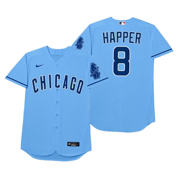 Mens Chicago Cubs #8 Ian Happ Nike Powder Blue 2021 Players' Weekend Nickname Happer Jersey