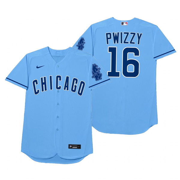Mens Chicago Cubs #16 Patrick Wisdom PNike Nike Powder Blue 2021 Players' Weekend Nickname wizzy Jersey