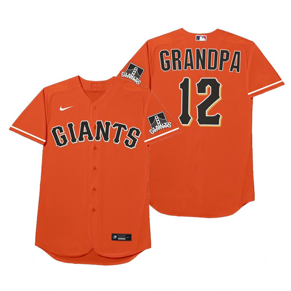 Mens San Francisco Giants #12 Alex Dickerson Nike Orange 2021 Players' Weekend Nickname Grandpa Jersey