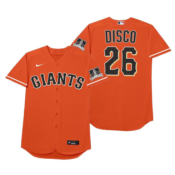 Mens San Francisco Giants #26 Anthony DeSclafani Nike Orange 2021 Players' Weekend Nickname Disco Jersey