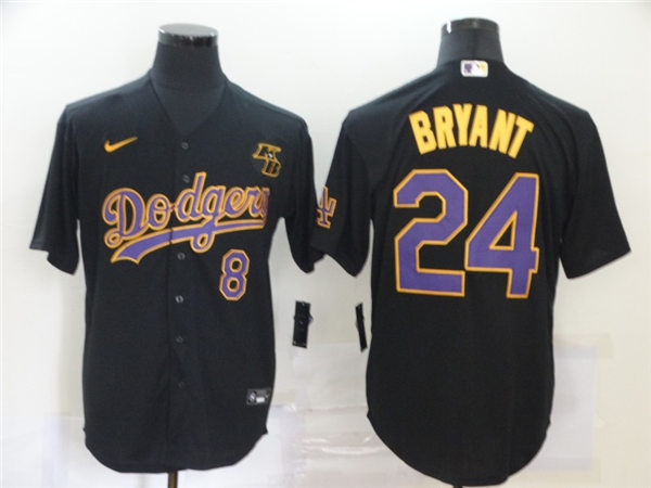Mens Los Angeles Dodgers #8 Front #24 Back Kobe Bryant Black Purple Classics Edition Baseball Jersey