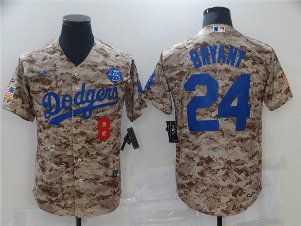 Mens Los Angeles Dodgers #8 Front #24 Back Kobe Bryant Nike Camo Cooperstown Collection Baseball Jersey