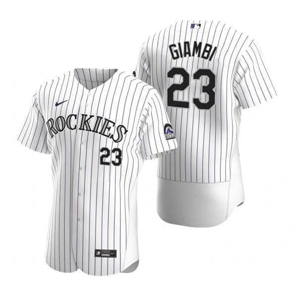 Mens Colorado Rockies Retired Player #23 Jason Giambi Nike White Pinstripe Home FlexBase Jersey