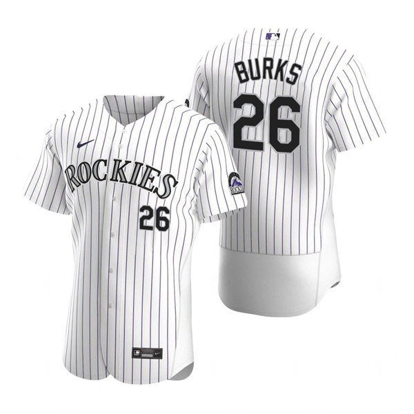 Mens Colorado Rockies Retired Player #26 Ellis Burks Nike White Pinstripe Home FlexBase Jersey