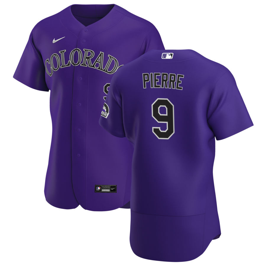 Mens Colorado Rockies Retired Player #9 Juan Pierre Nike Purple Alternate FlexBase Jersey