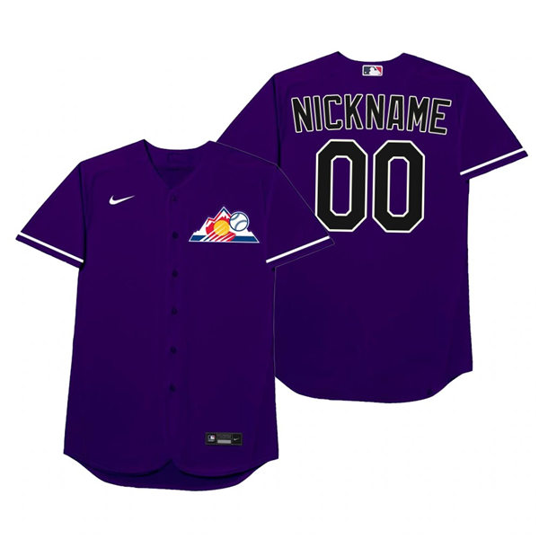 Mens Colorado Rockies Custom Todd Helton Juan Pierre Jason Giambi Ellis Burks Nike Purple 2021 Players' Weekend Nickname Jersey