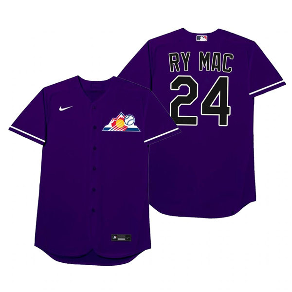Mens Colorado Rockies #24 Ryan McMahon Nike Purple 2021 Players' Weekend Nickname Ry Mac Jersey
