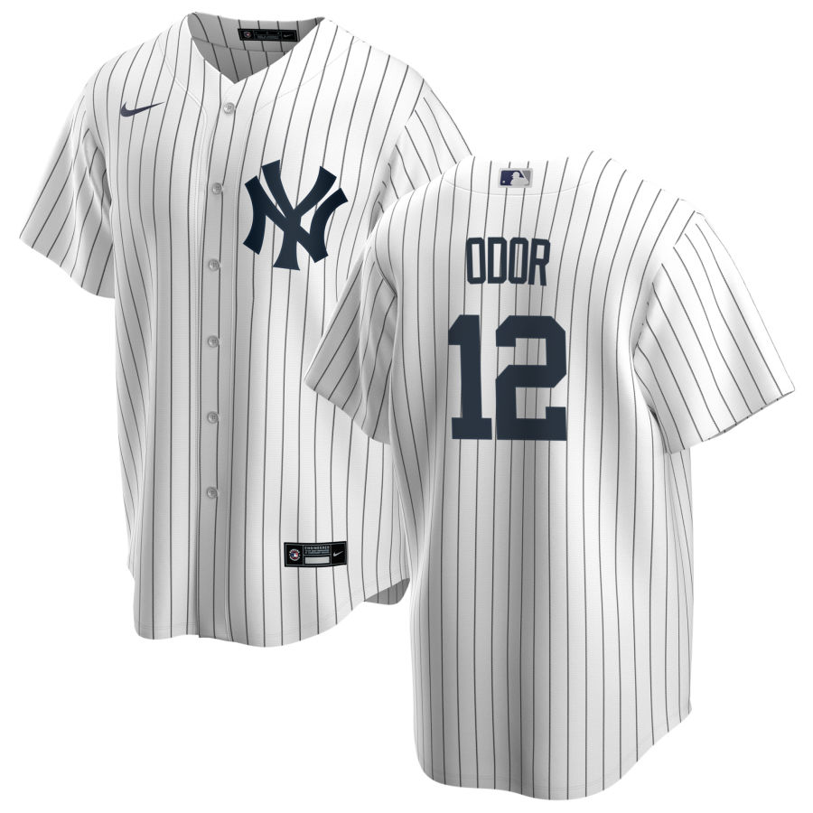 Mens New York Yankees #12 Rougned Odor Nike White Pinstripe With Name Home CoolBase Jersey