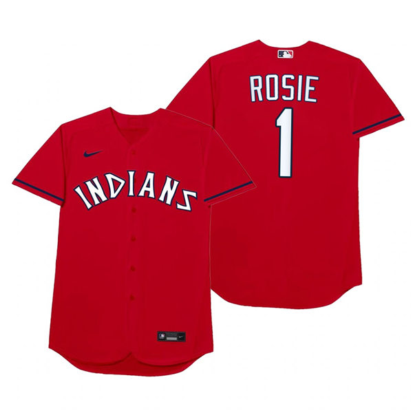 Mens Cleveland Indians #1 Amed Rosario Nike Red 2021 Players' Weekend Nickname Rosie Jersey