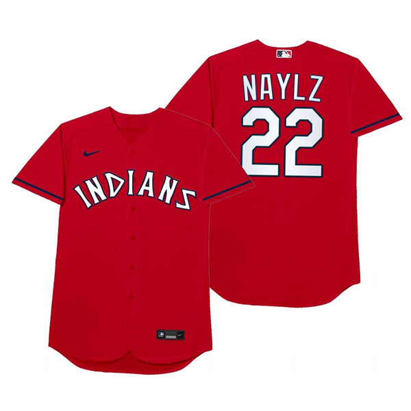 Mens Cleveland Indians #22 Josh Naylor Nike Red 2021 Players' Weekend Nickname Naylz Jersey