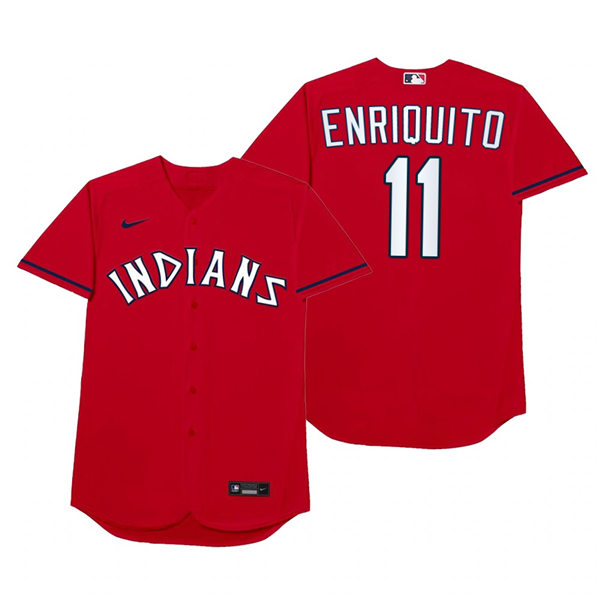 Mens Cleveland Indians #11 Jose Ramirez Nike Red 2021 Players' Weekend Nickname Enriquito Jersey