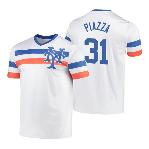 Mens New York Mets Retired Player #31 Mike Piazza White Cooperstown Collection V-Neck Jersey