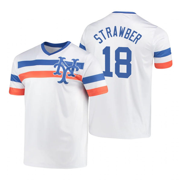 Mens New York Mets Retired Player #18 Darryl Strawberry White Cooperstown Collection V-Neck Jersey