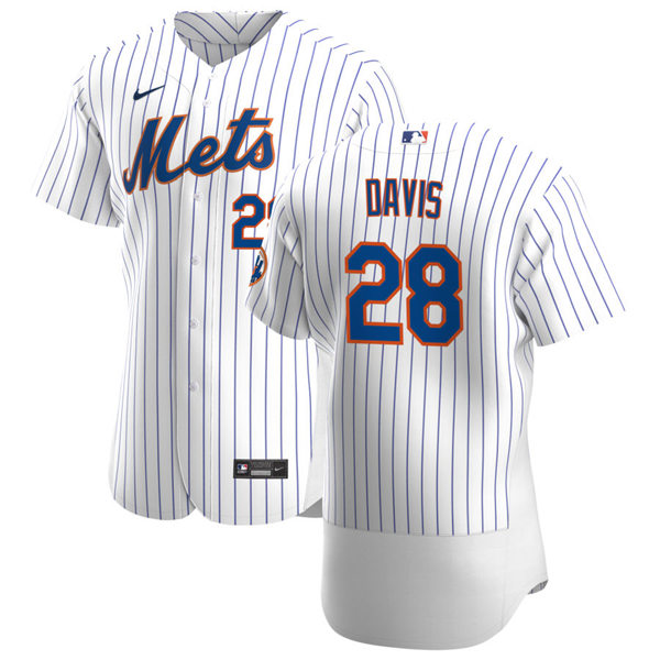 Mens New York Mets #28 J. D. Davis Nike Home White Pinstripe FlexBase Jersey