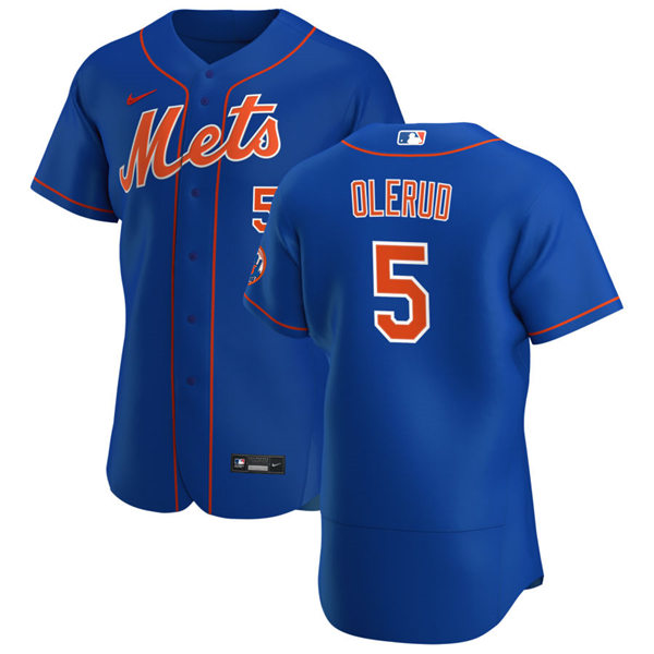 Mens New York Mets Retired Player #5 John Olerud Stitched Nike Royal Orange FlexBase Jersey