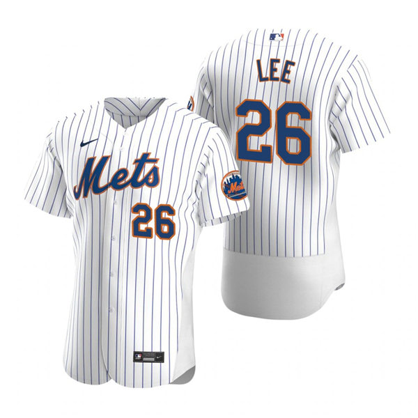  Mens New York Mets #26 Khalil Lee Nike Home White Pinstripe FlexBase Jersey