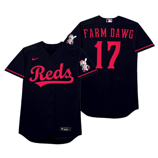 Mens Cincinnati Reds #17 Kyle Farmer Nike Black 2021 Players' Weekend Nickname Farm Dawg Jersey