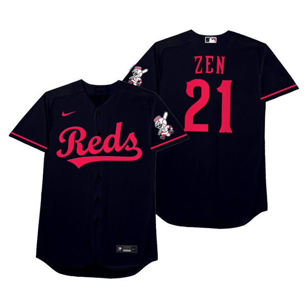 Mens Cincinnati Reds #21 Michael Lorenzen Nike Black 2021 Players' Weekend Nickname Zen Jersey