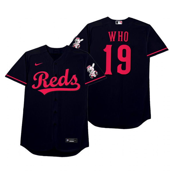 Mens Cincinnati Reds #19 Joey Votto Nike Black 2021 Players' Weekend Nickname Who Jersey