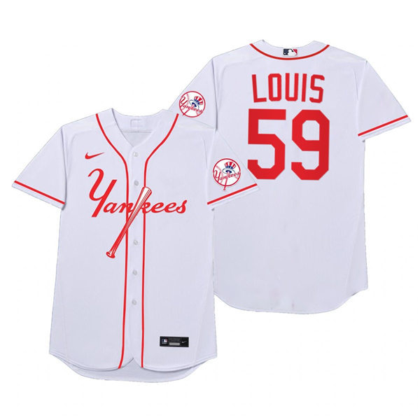 Mens New York Yankees #59 Luke Voit Nike White 2021 Players' Weekend Nickname Louis Jersey