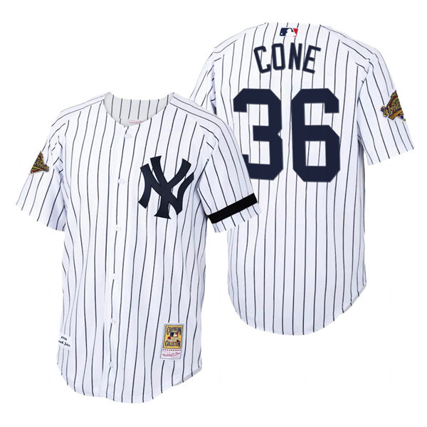 Mens New York Yankees #36 David Cone White Pinstripe Mitchell & Ness Cooperstown 1996 World Series Game Jersey