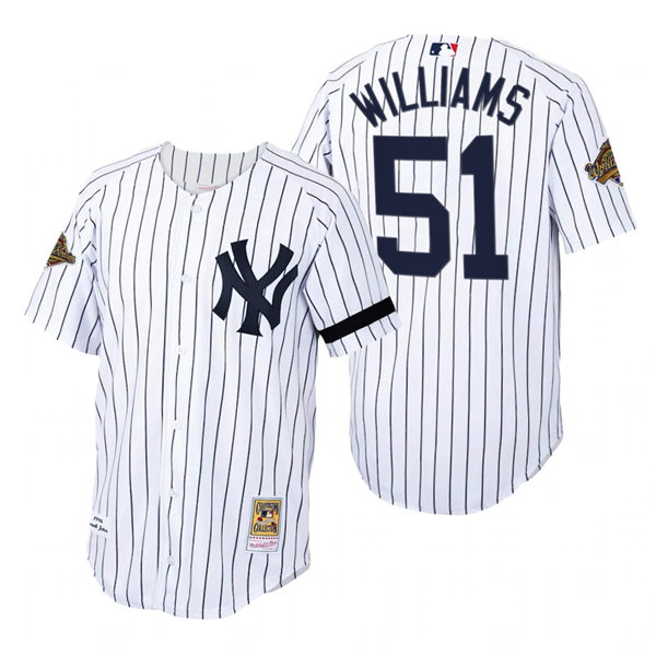 Mens New York Yankees #51 Bernie Williams White Pinstripe Mitchell & Ness Cooperstown 1996 World Series Game Jersey